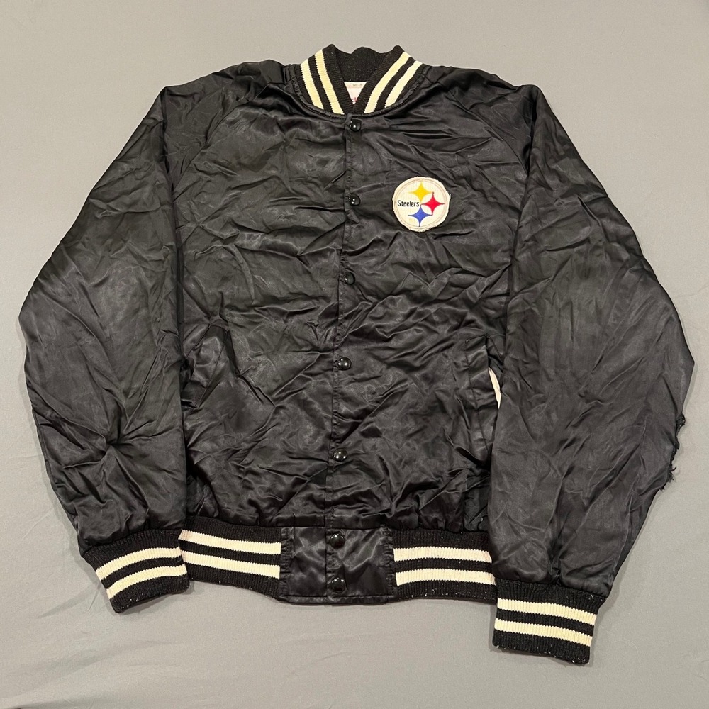 Vintage Pittsburgh Steelers Satin Bomber Jacket Active Generation XL Black NFL